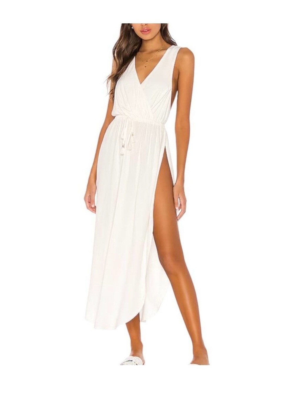 l*space White V-Neck Maxi Swim Coverup with Side Slit